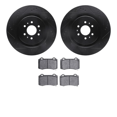 8602-46004, Rotors-Drilled And Slotted-Black With 5000 Euro Ceramic Brake Pads, Zinc Coated
